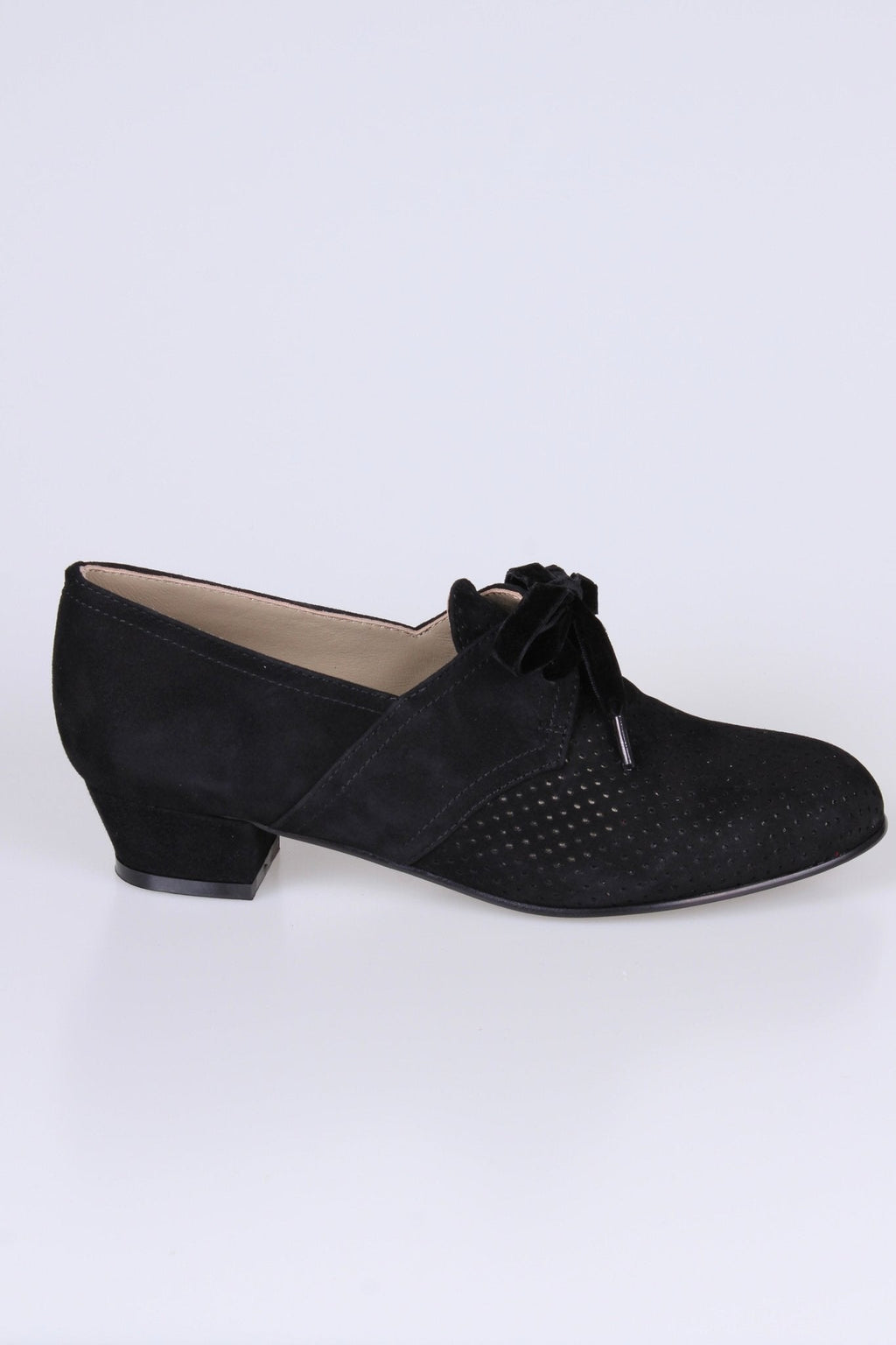 40s Derby shoes in suede - Low heel - Black -Esther