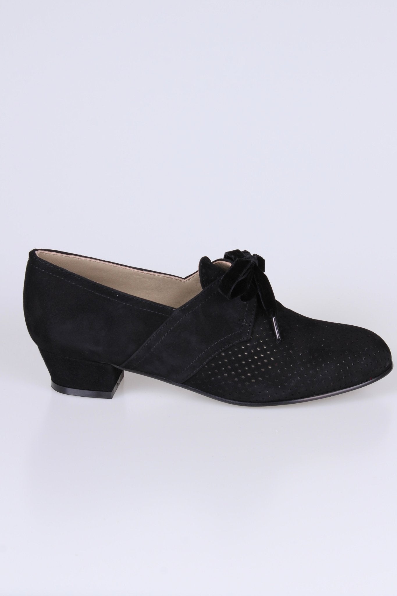 40s Derby shoes in suede - Low heel - Black -Esther