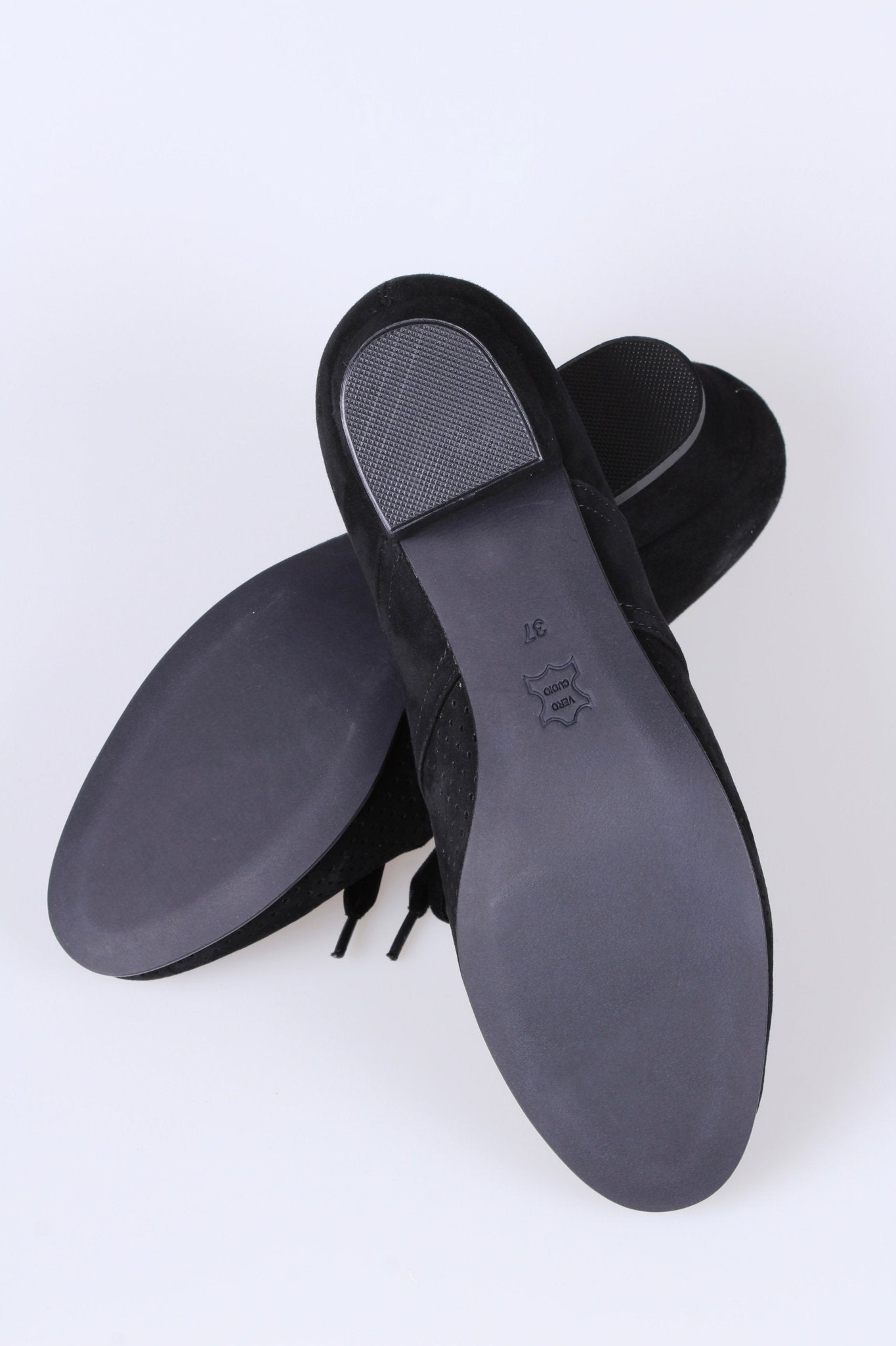 40s Derby shoes in suede - Low heel - Black -Esther