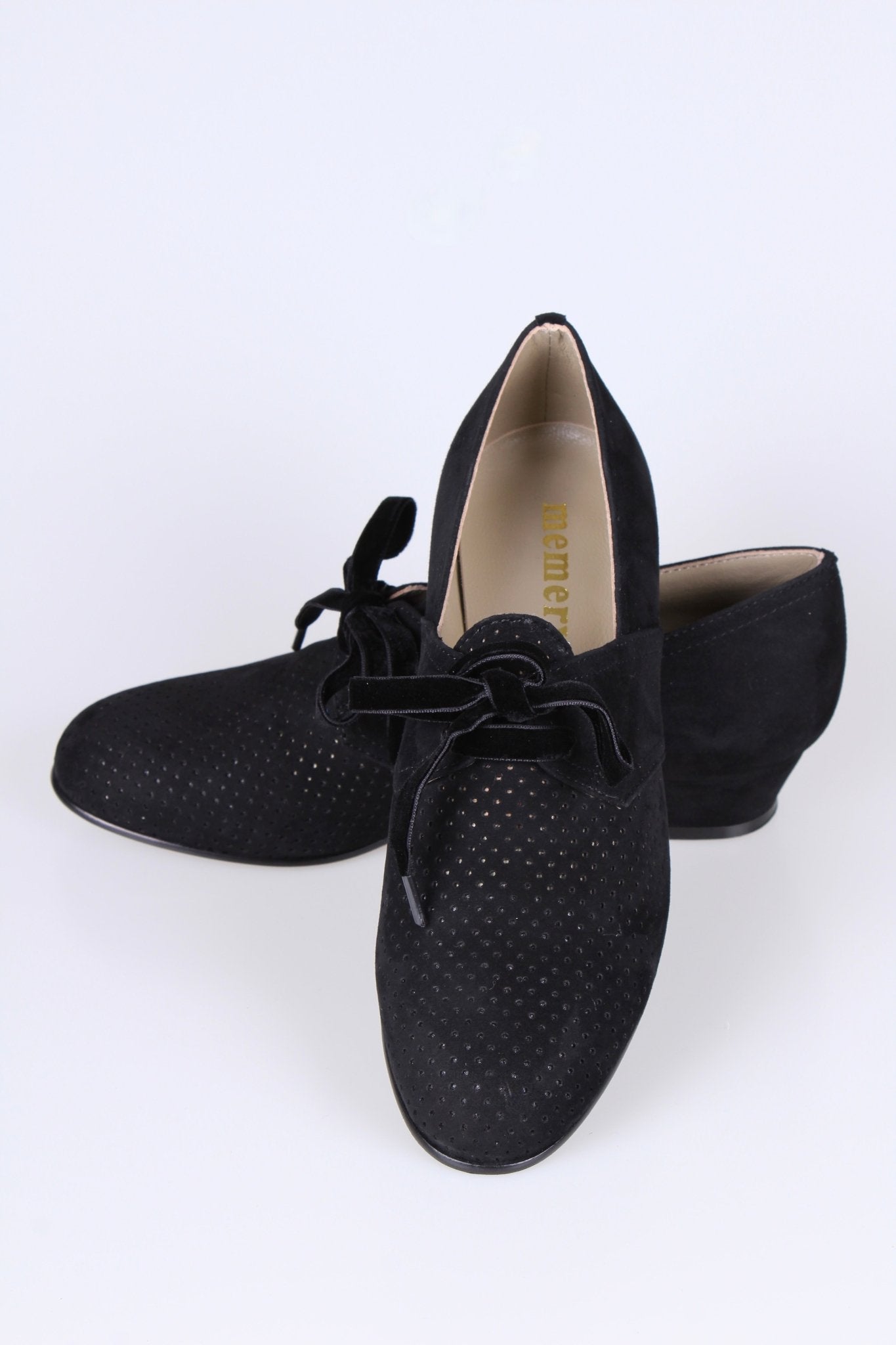 40s Derby shoes in suede - Low heel - Black -Esther