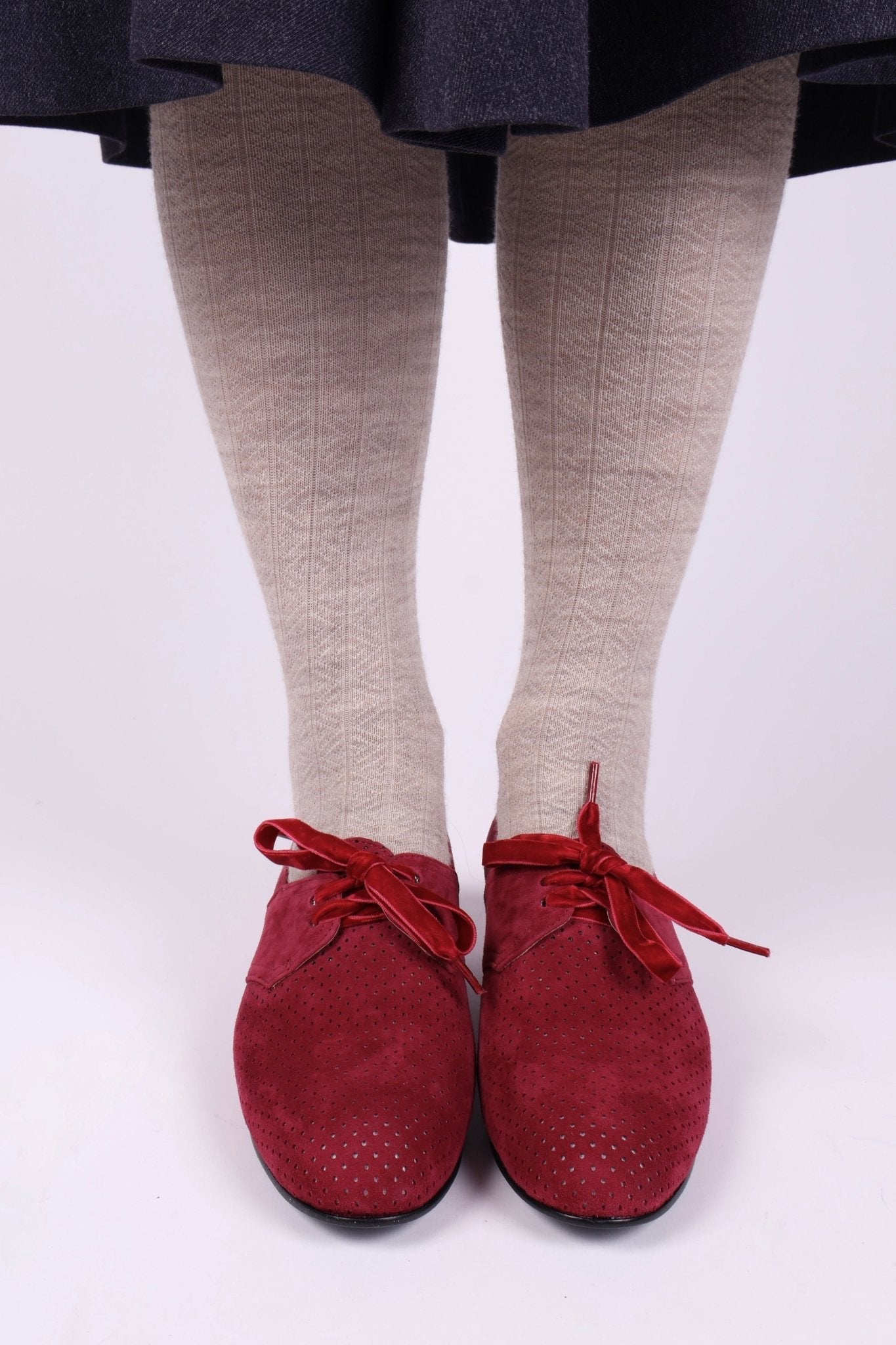 40s Derby shoes in suede - Low heel - Burgundy red -Esther