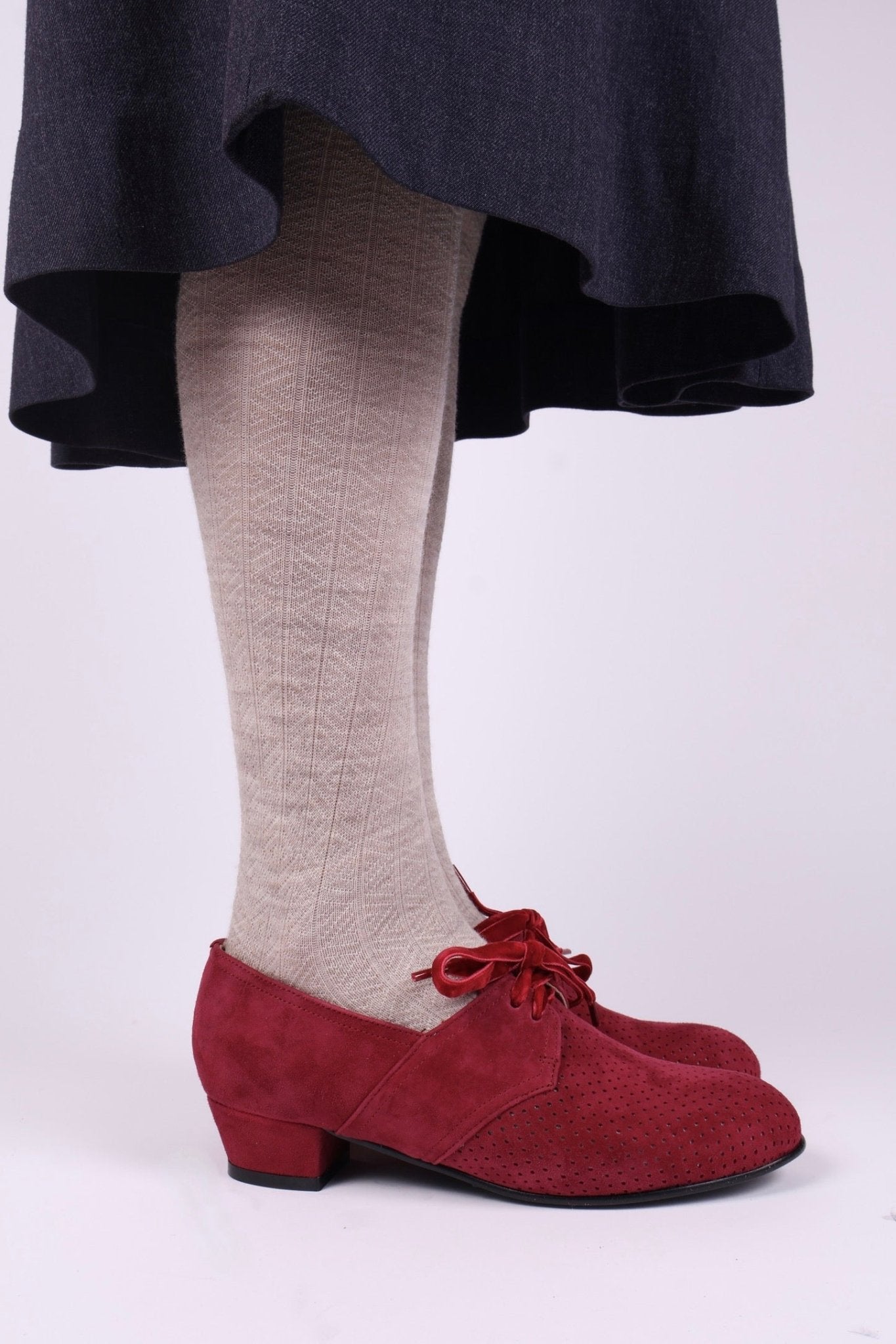 40s Derby shoes in suede - Low heel - Burgundy red -Esther