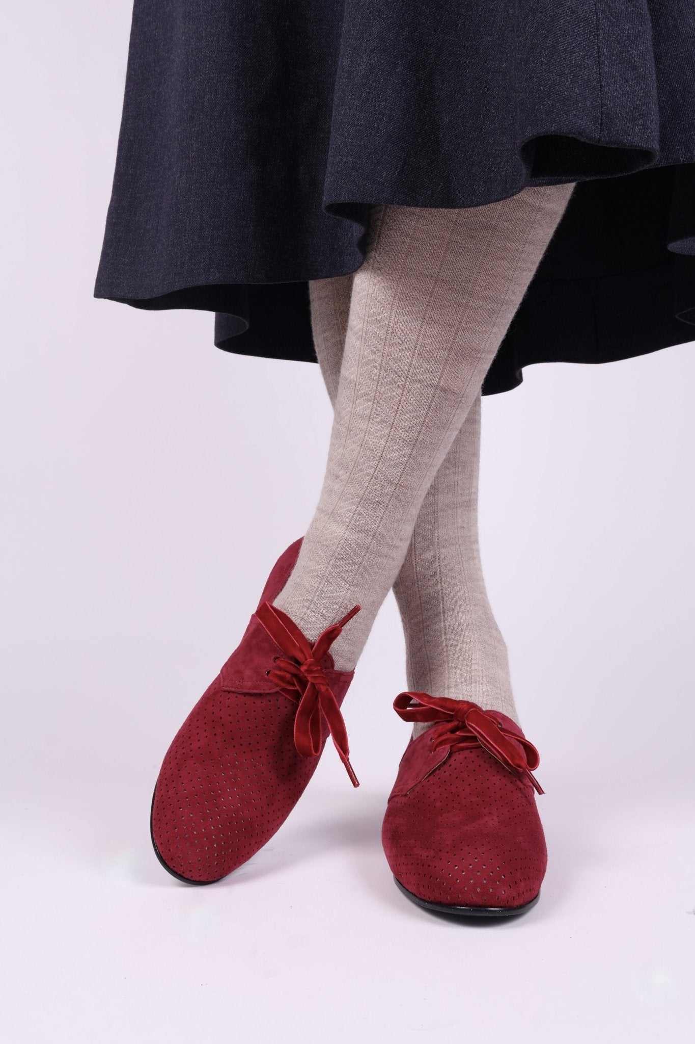 40s Derby shoes in suede - Low heel - Burgundy red -Esther