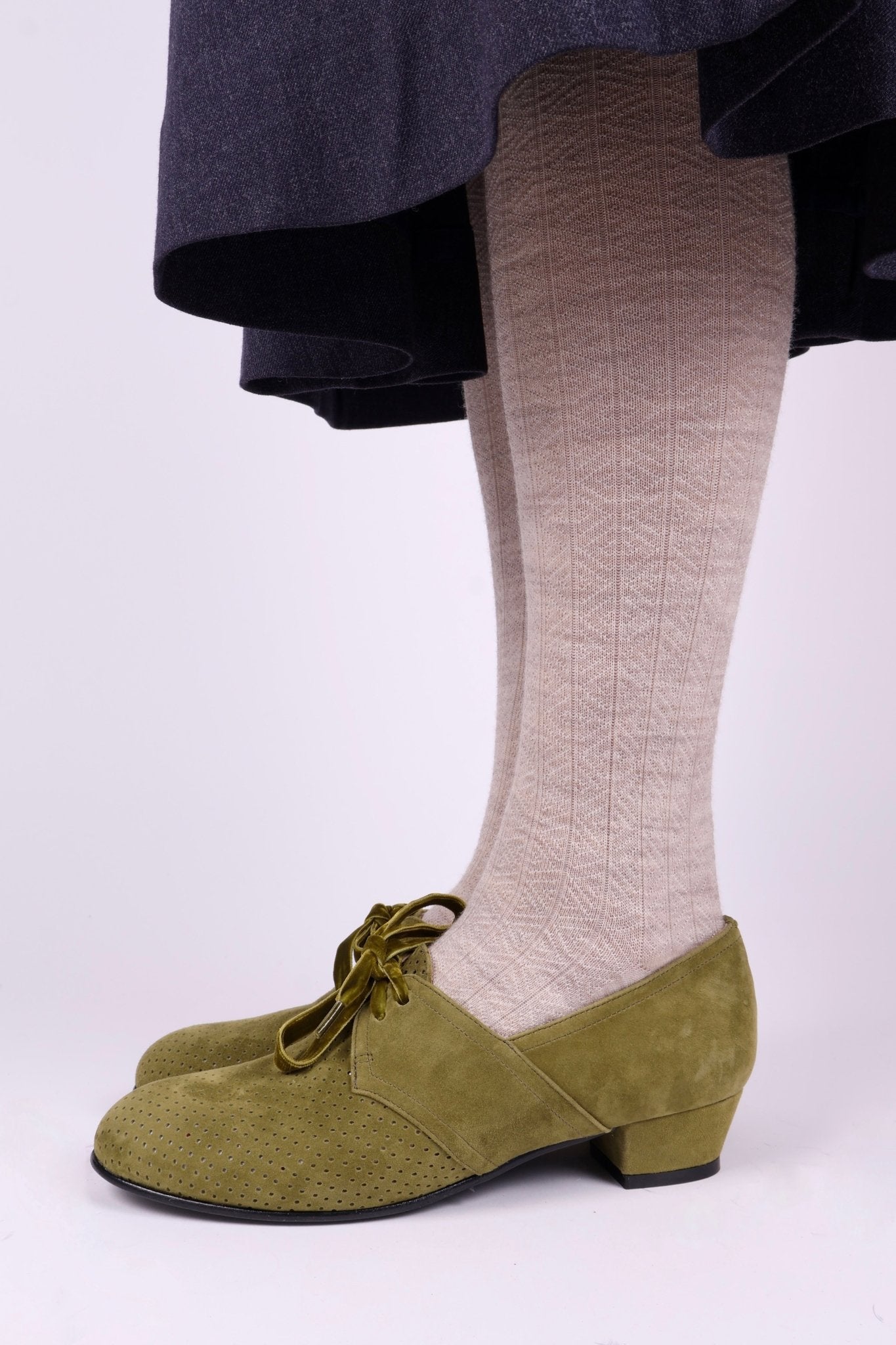 40s Derby shoes in suede - Low heel - Green - Esther