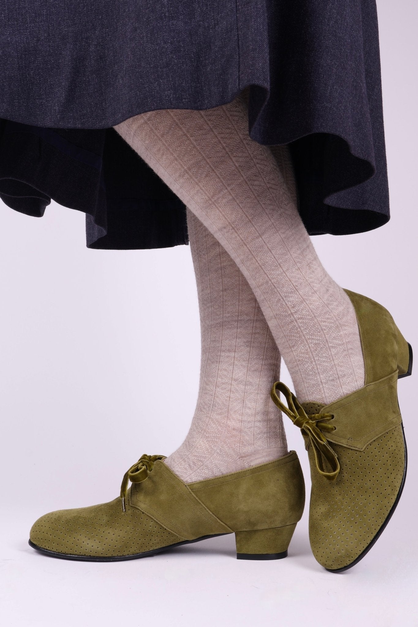 40s Derby shoes in suede - Low heel - Green - Esther