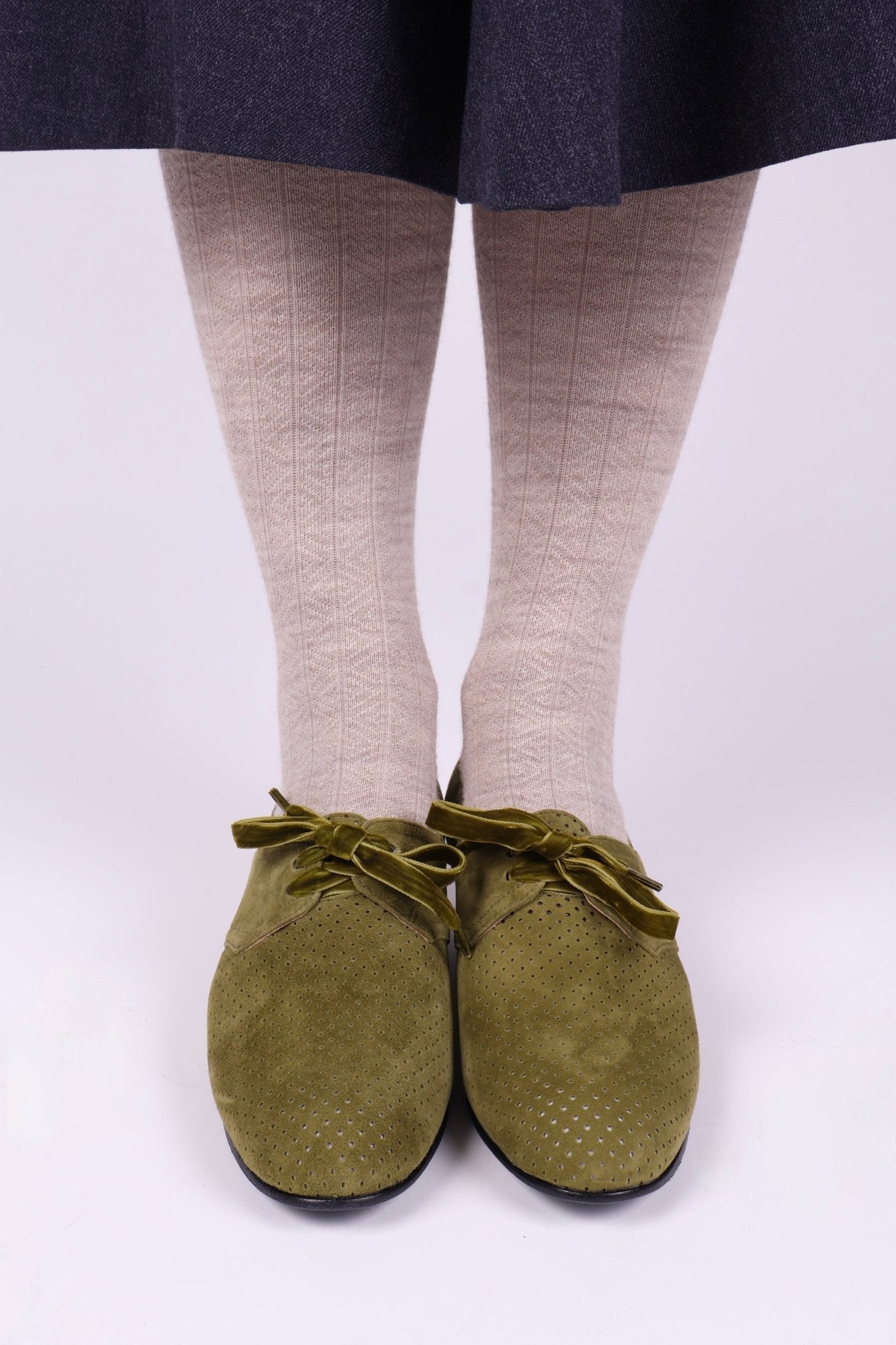 40s Derby shoes in suede - Low heel - Green - Esther