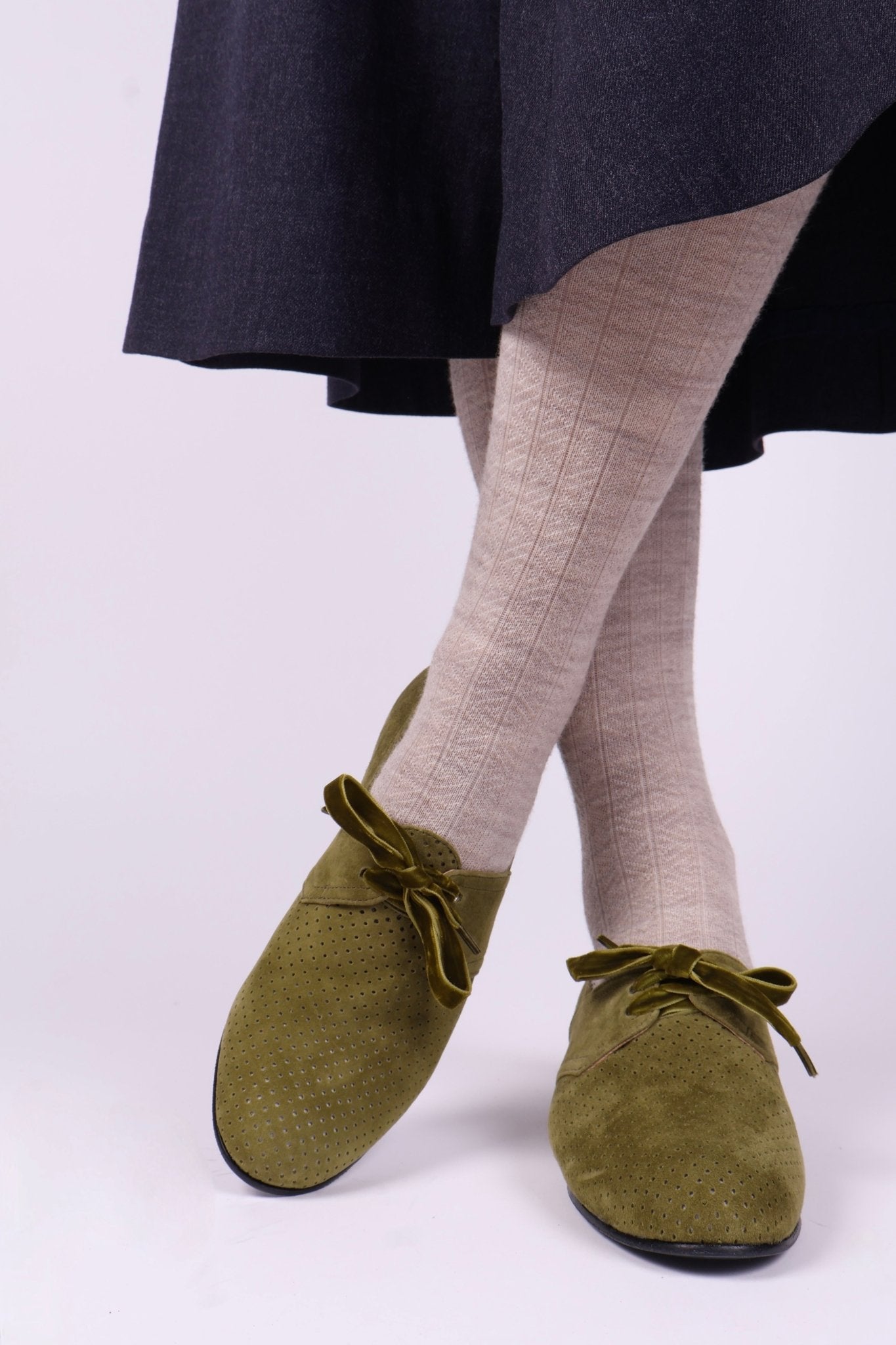 40s Derby shoes in suede - Low heel - Green - Esther
