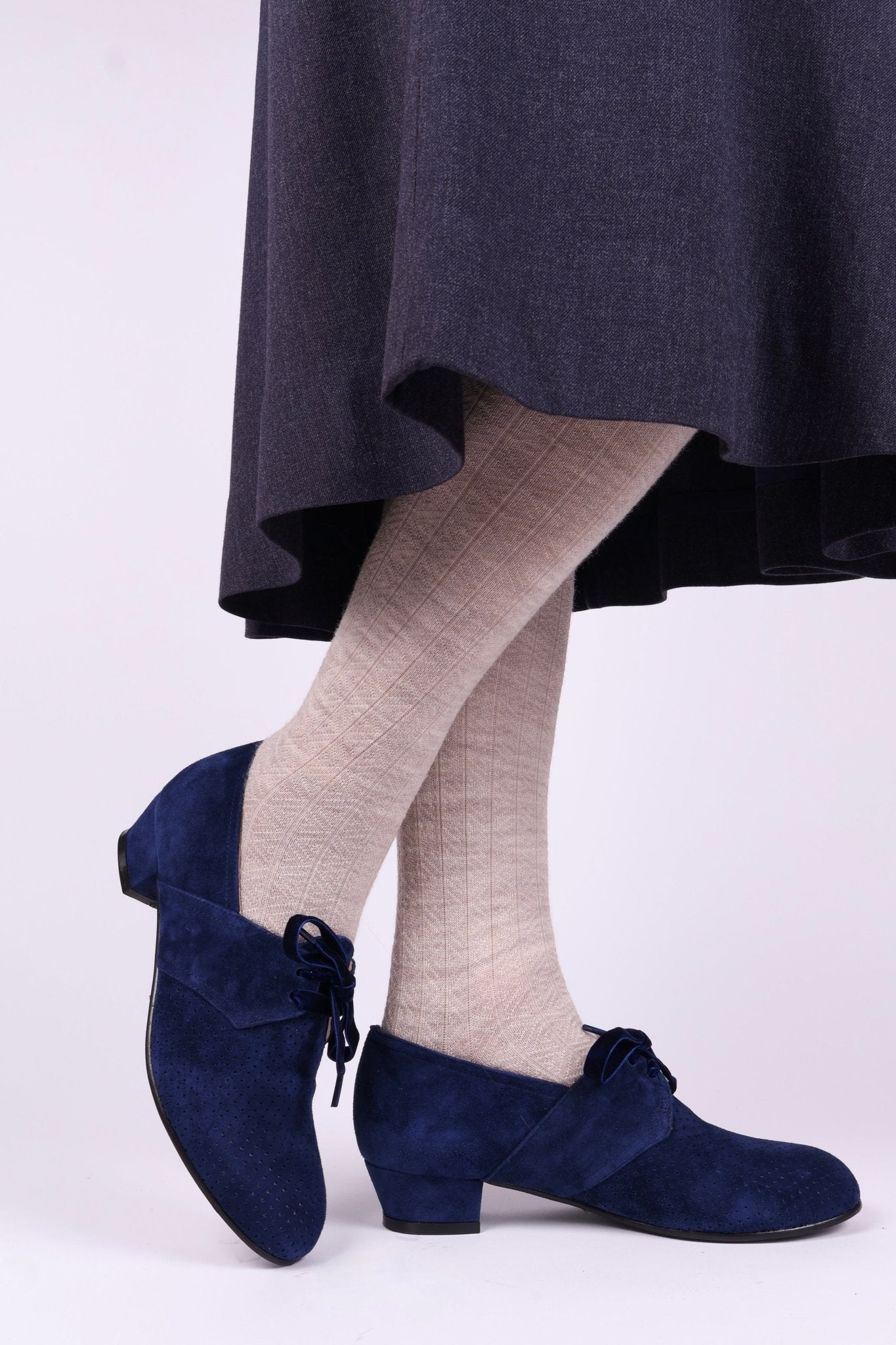 40s Derby shoes in suede - Low heel - Navy Blue - Esther