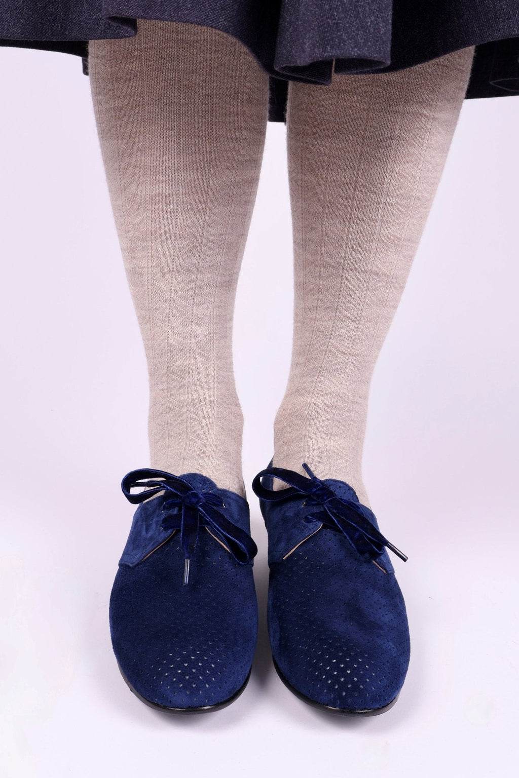 40s Derby shoes in suede - Low heel - Navy Blue - Esther
