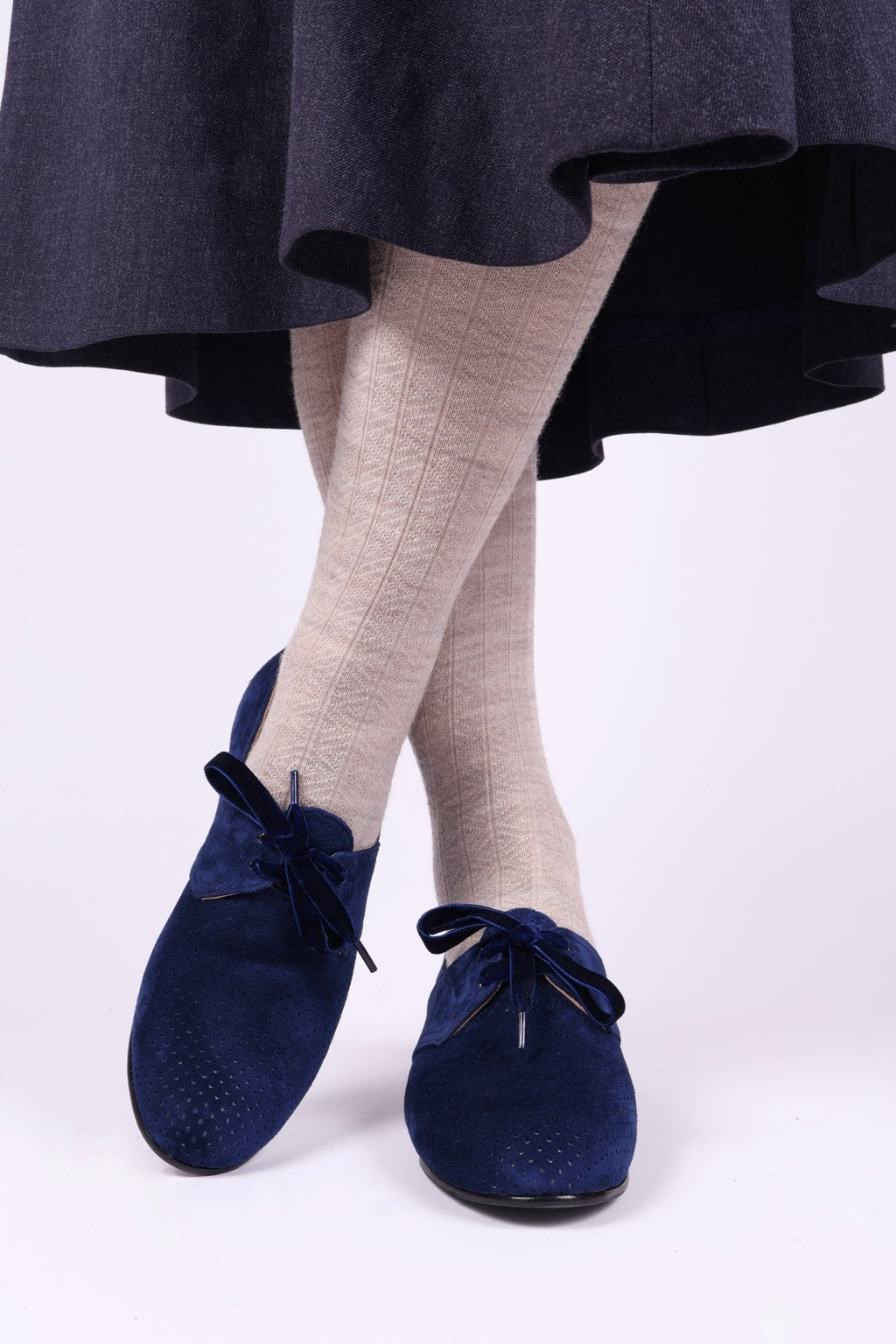 40s Derby shoes in suede - Low heel - Navy Blue - Esther