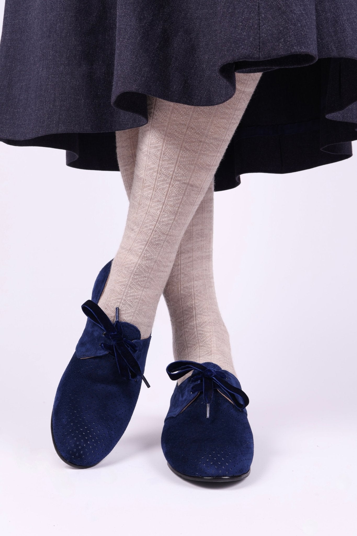 40s Derby shoes in suede - Low heel - Navy Blue - Esther