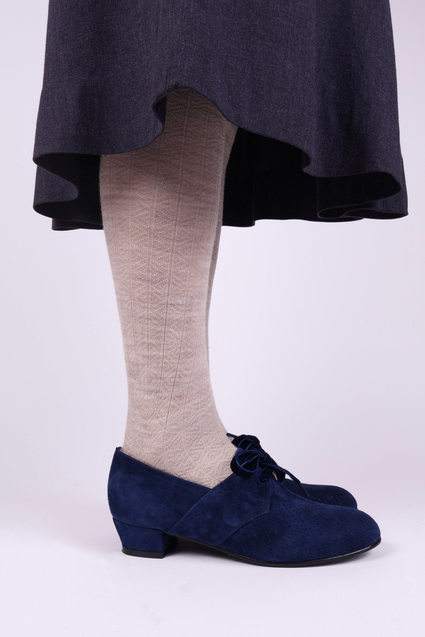 40s Derby shoes in suede - Low heel - Navy Blue - Esther
