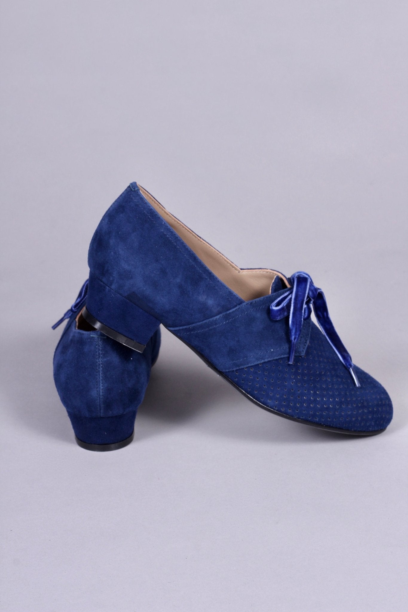 40s Derby shoes in suede - Low heel - Navy Blue - Esther