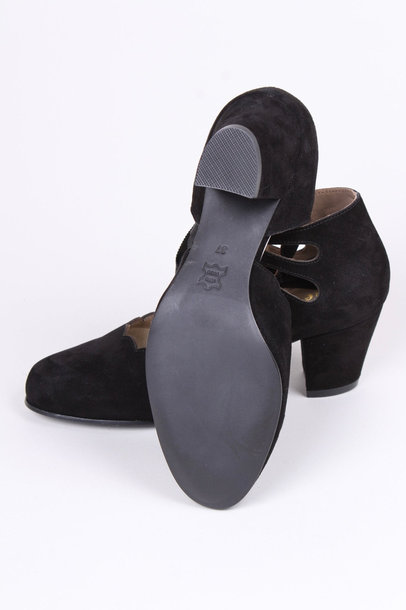 40's vintage style pumps in suede - Black - Alma