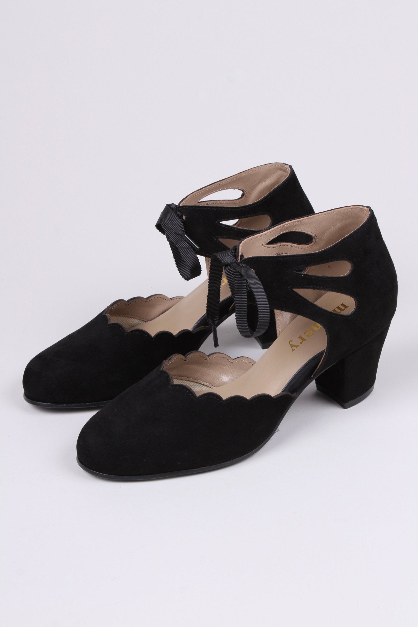 40's vintage style pumps in suede - Black - Alma