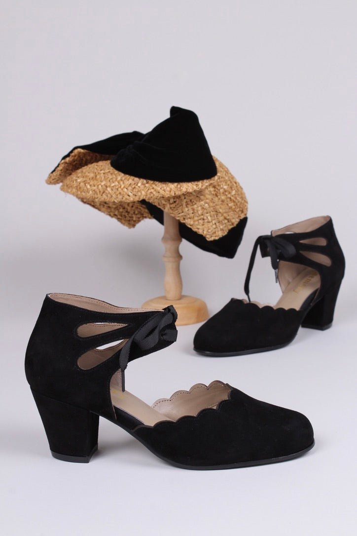 40's vintage style pumps in suede - Black - Alma