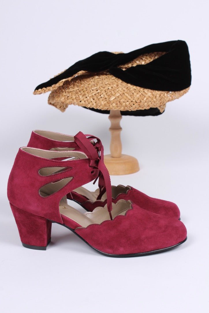 40's vintage style pumps in suede - Burgundy - Alma