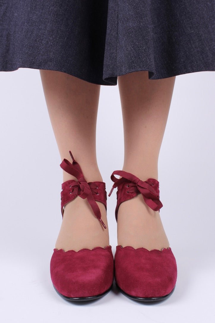 40's vintage style pumps in suede - Burgundy - Alma