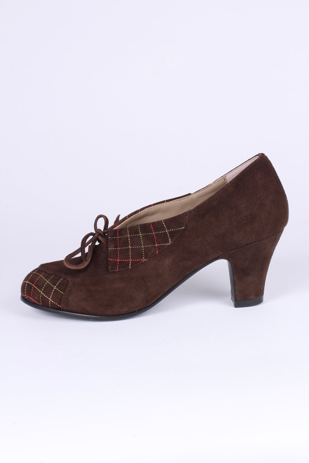 1940s Suede Pumps with Colored Trim – Brown – Edith