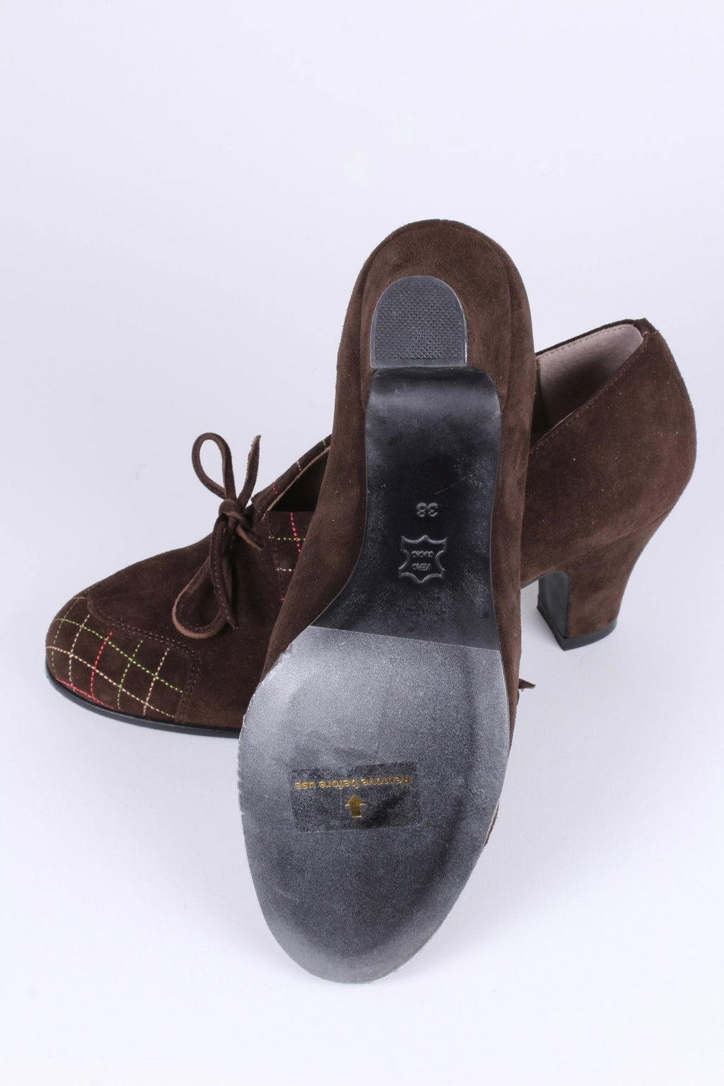 1940s Suede Pumps with Colored Trim – Brown – Edith