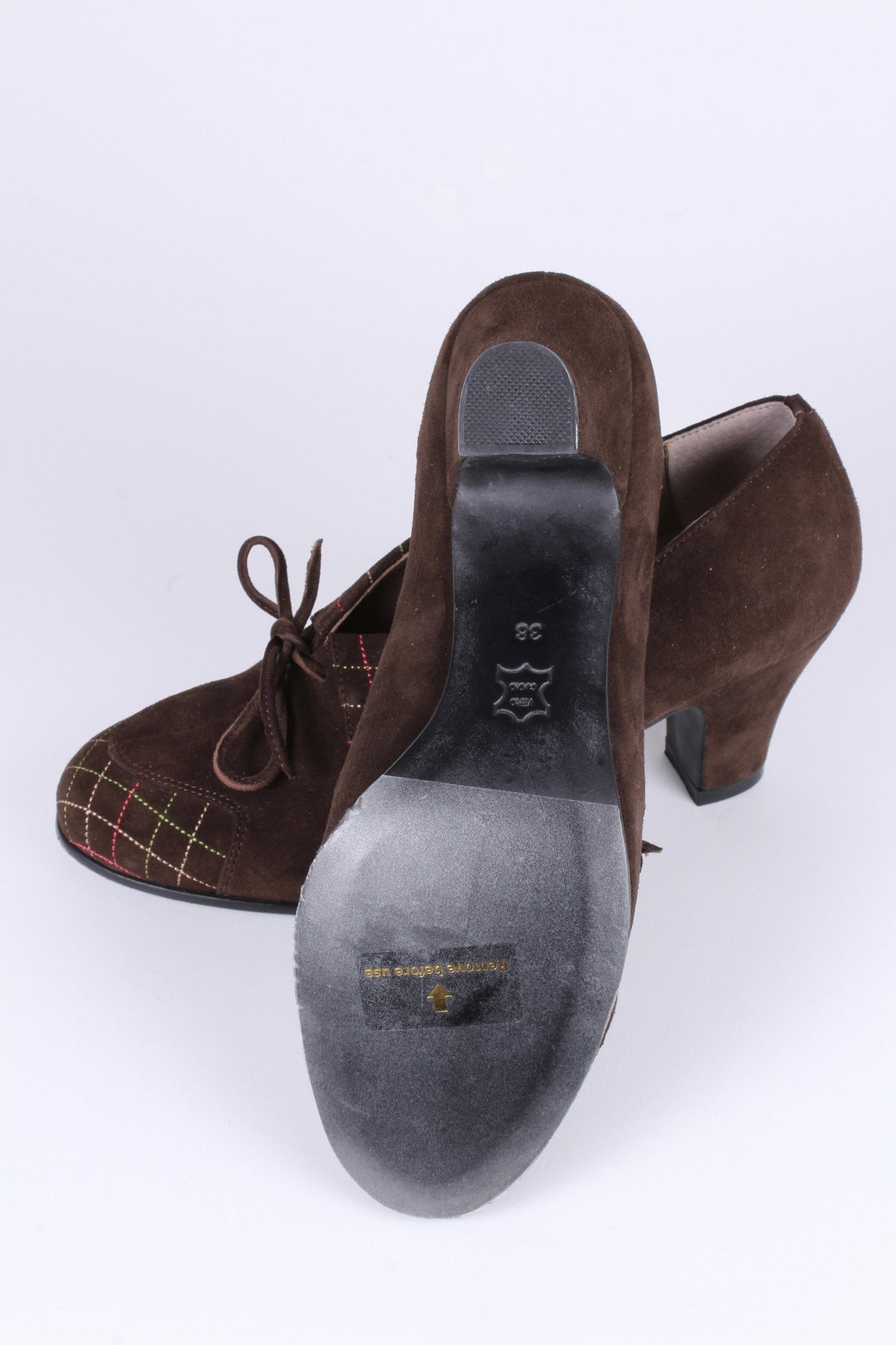 1940s Suede Pumps with Colored Trim – Brown – Edith