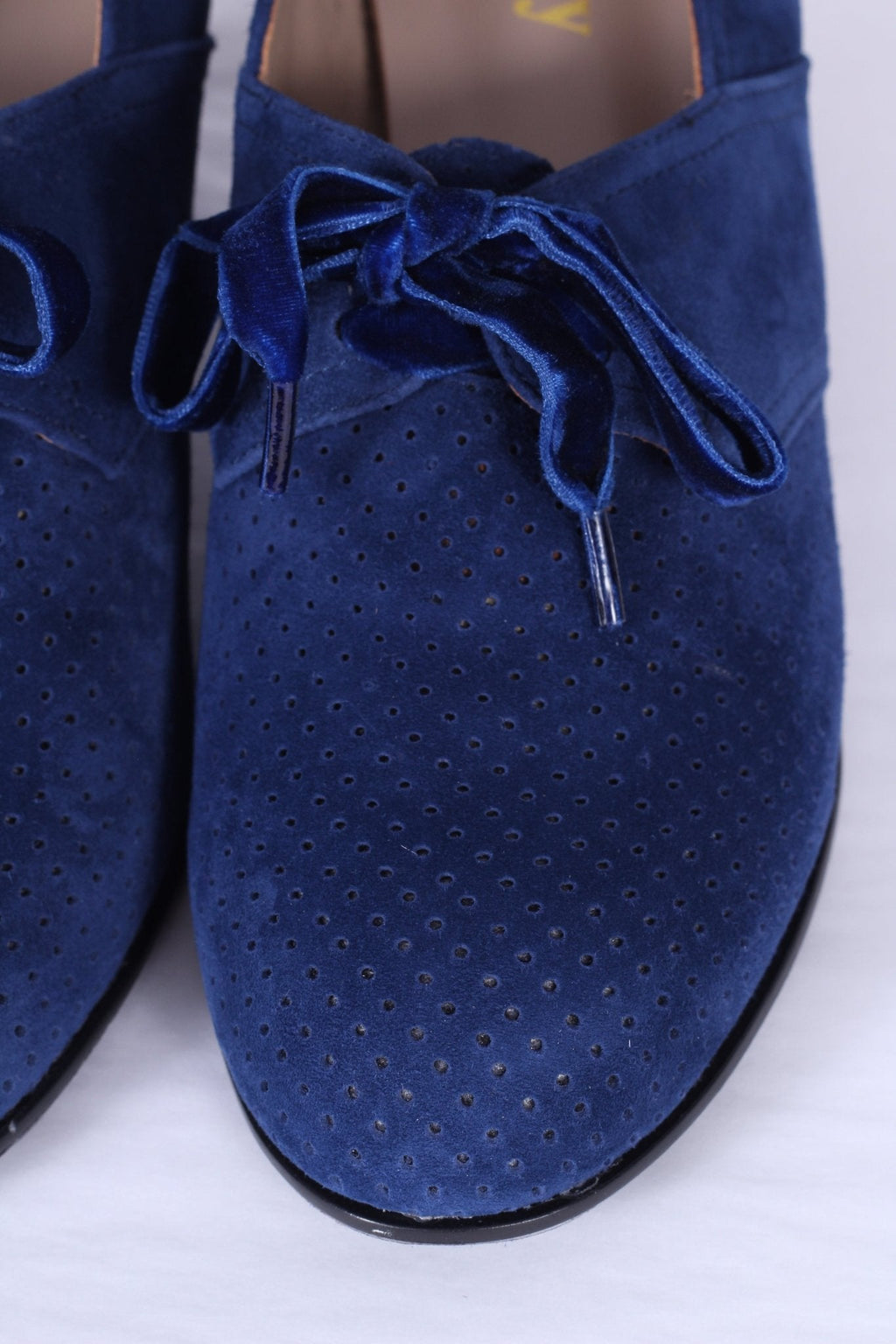 1940s pumps in suede with velvet laces - Navy Blue - Esther