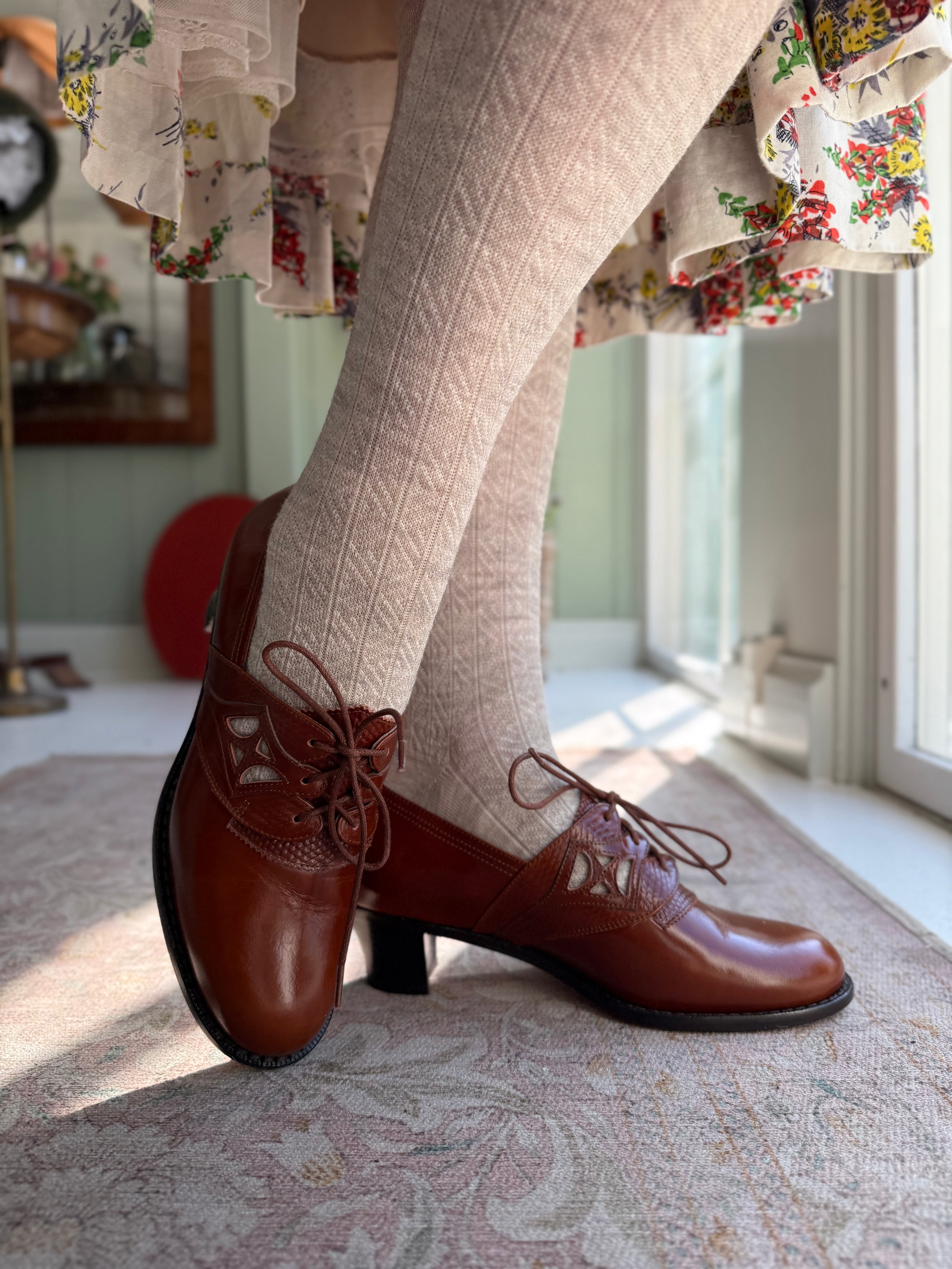 Wool tights - Cream / grey  melange - Anita