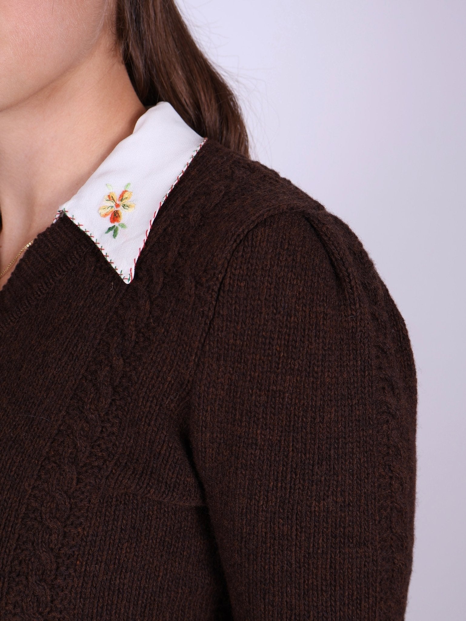 Cute and feminine cable knit 1940s cardigan - Merino - Brown - Astrid