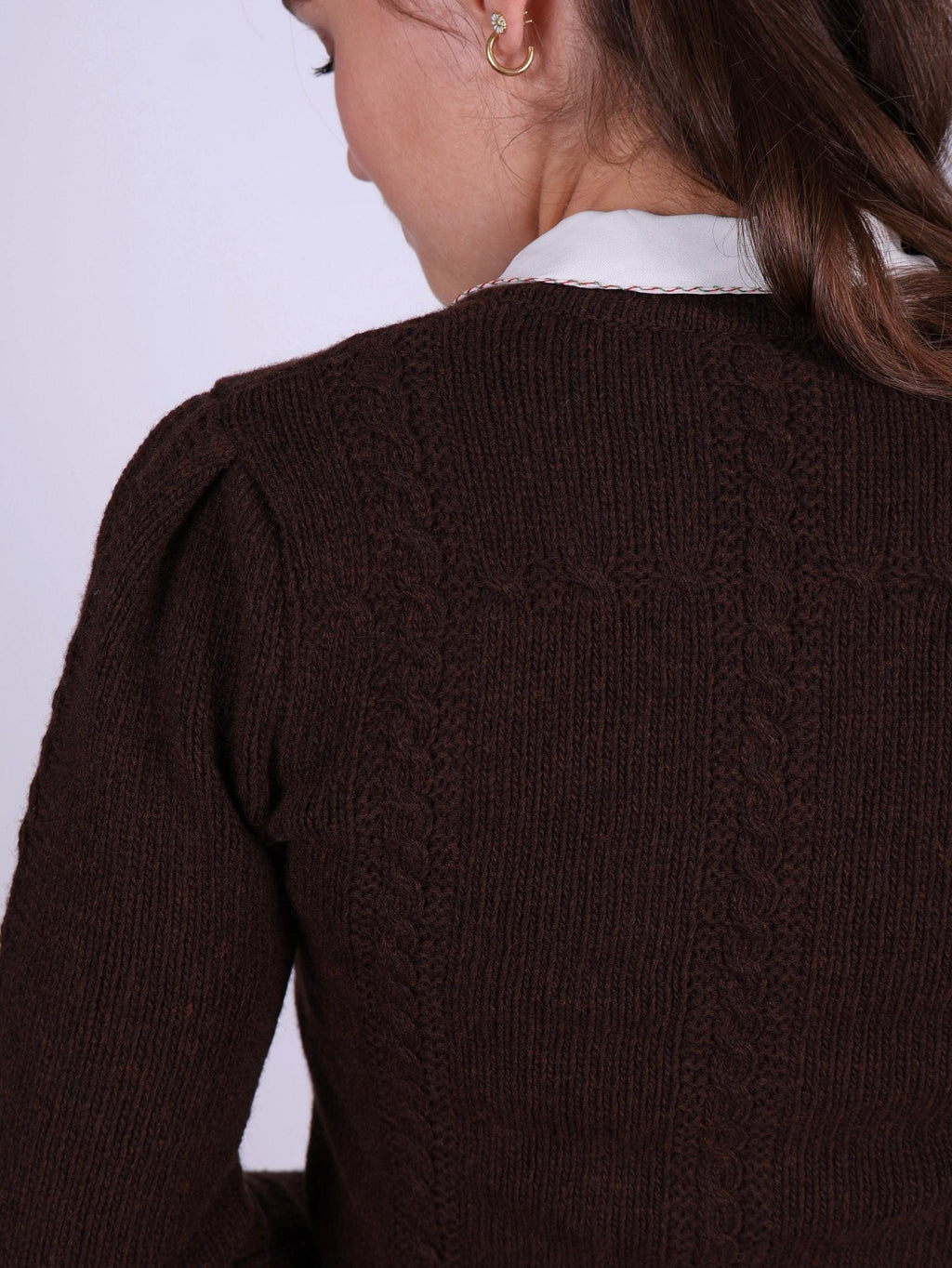 Cute and feminine cable knit 1940s cardigan - Merino - Brown - Astrid