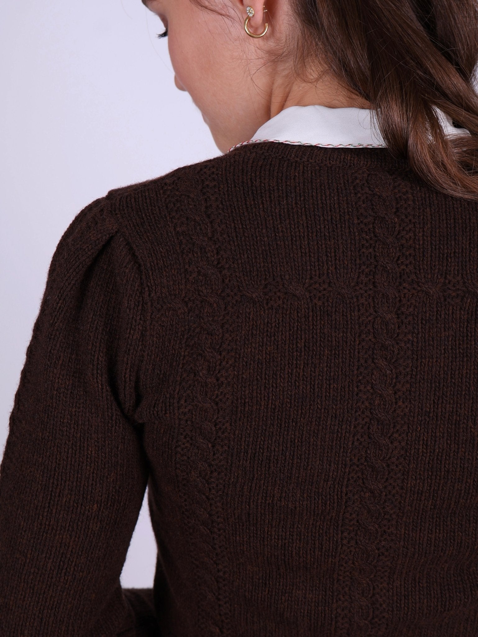 Cute and feminine cable knit 1940s cardigan - Merino - Brown - Astrid