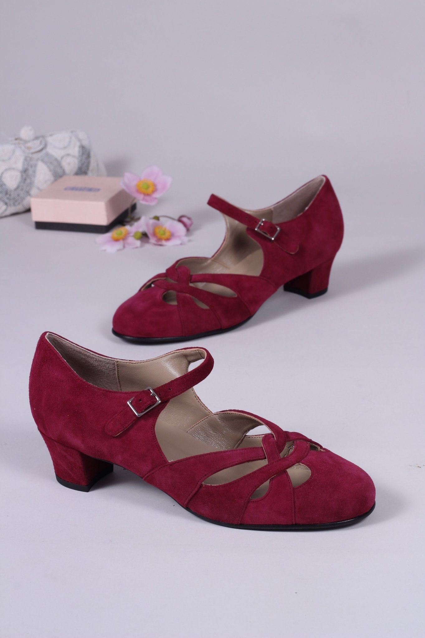 Late 1930s / early 1940s suede shoes - Burgundy red - Ida