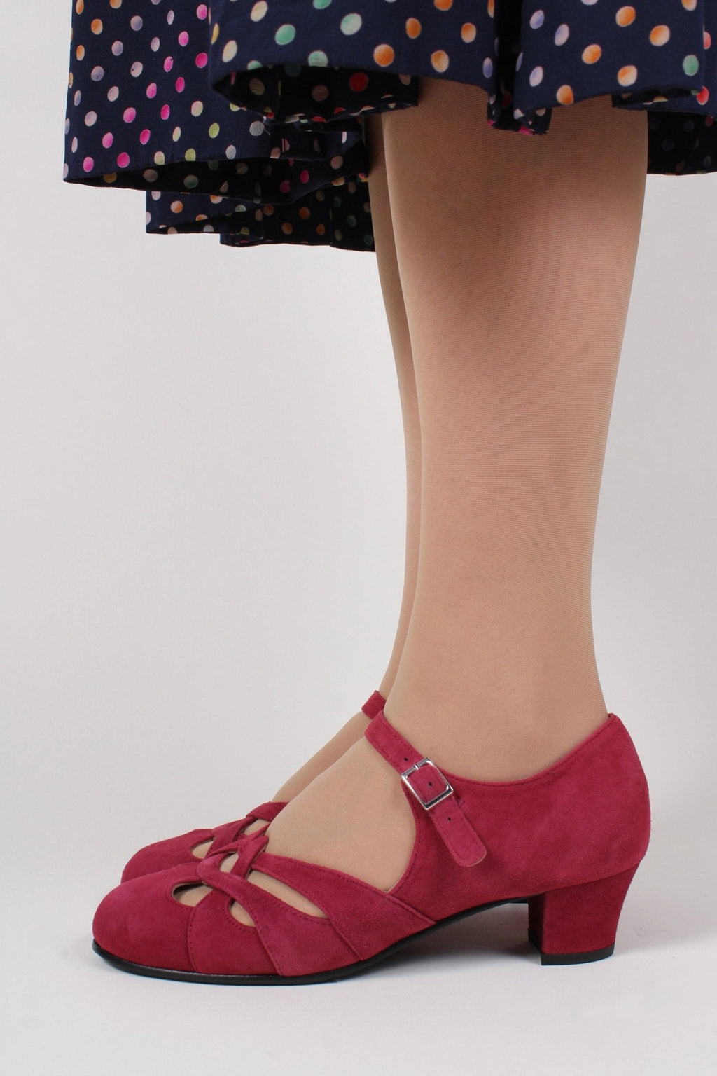 Late 1930s / early 1940s suede shoes - Burgundy red - Ida