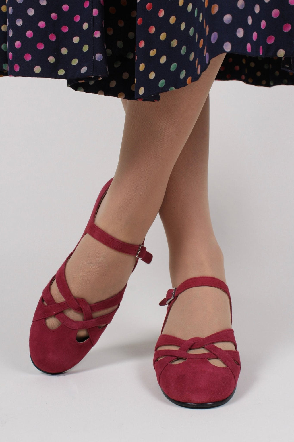 Late 1930s / early 1940s suede shoes - Burgundy red - Ida