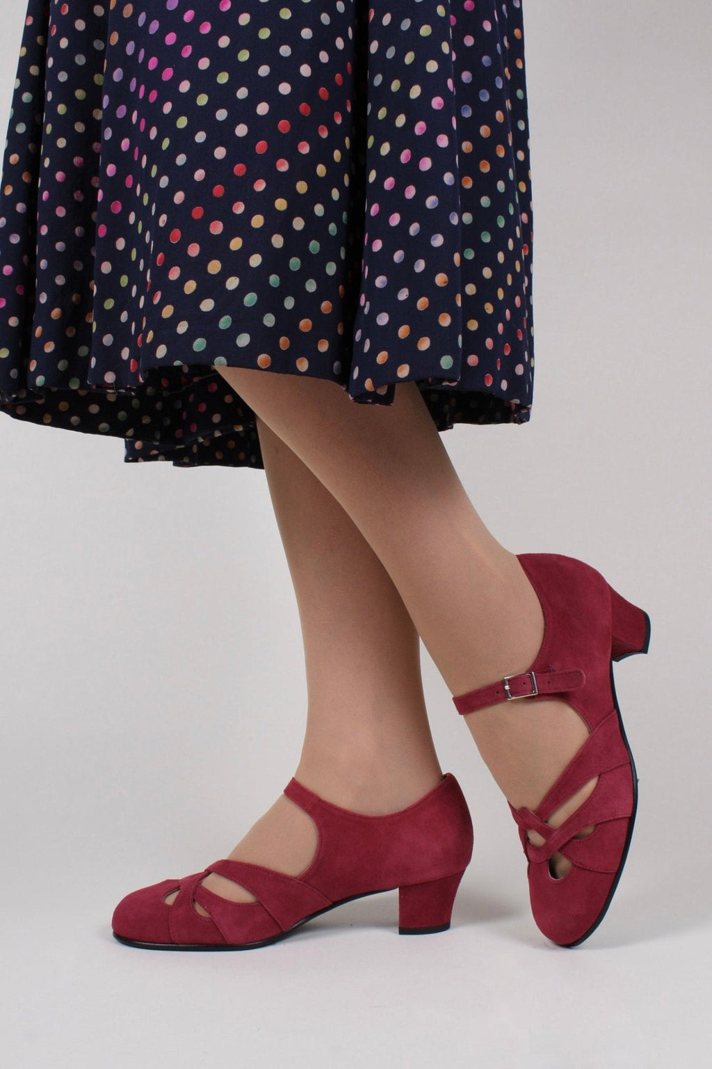 Late 1930s / early 1940s suede shoes - Burgundy red - Ida