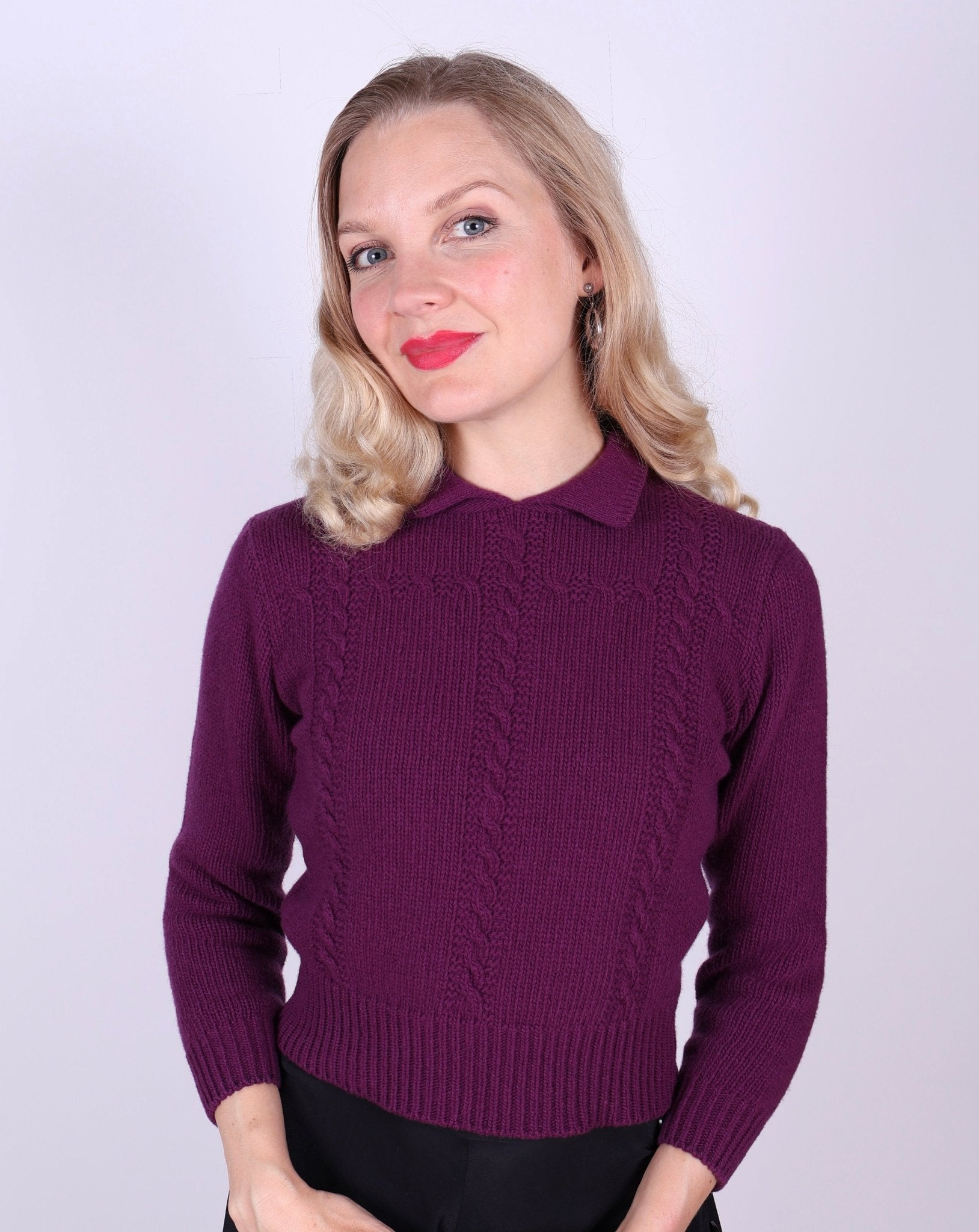 Feminine 1940s vintage style pullover - Purple - Gertrud