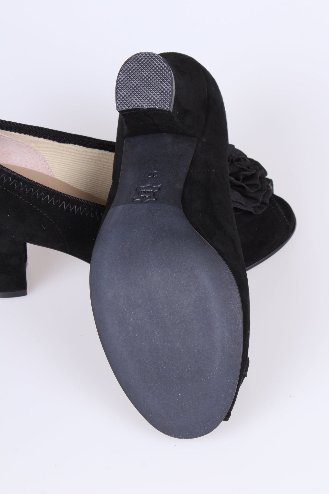 1940s suede pumps with rosette and peep toe - Black - Jean