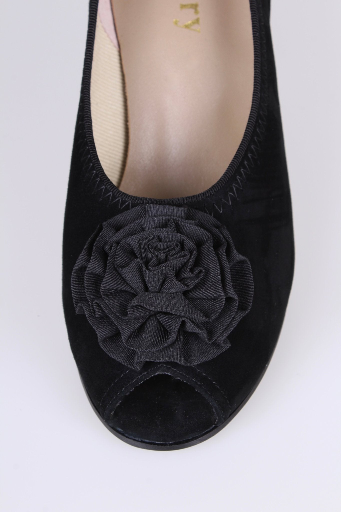 1940s suede pumps with rosette and peep toe - Black - Jean