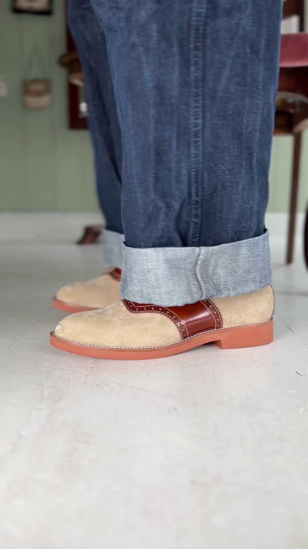 Men's 1950s style oxford saddle shoe  - Cognac/Sand - Elliot