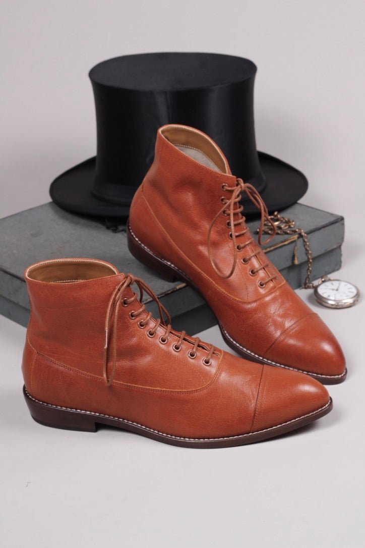 Men's Edwardian 10s - 20s style ankle leather boot - Cognac brown - William