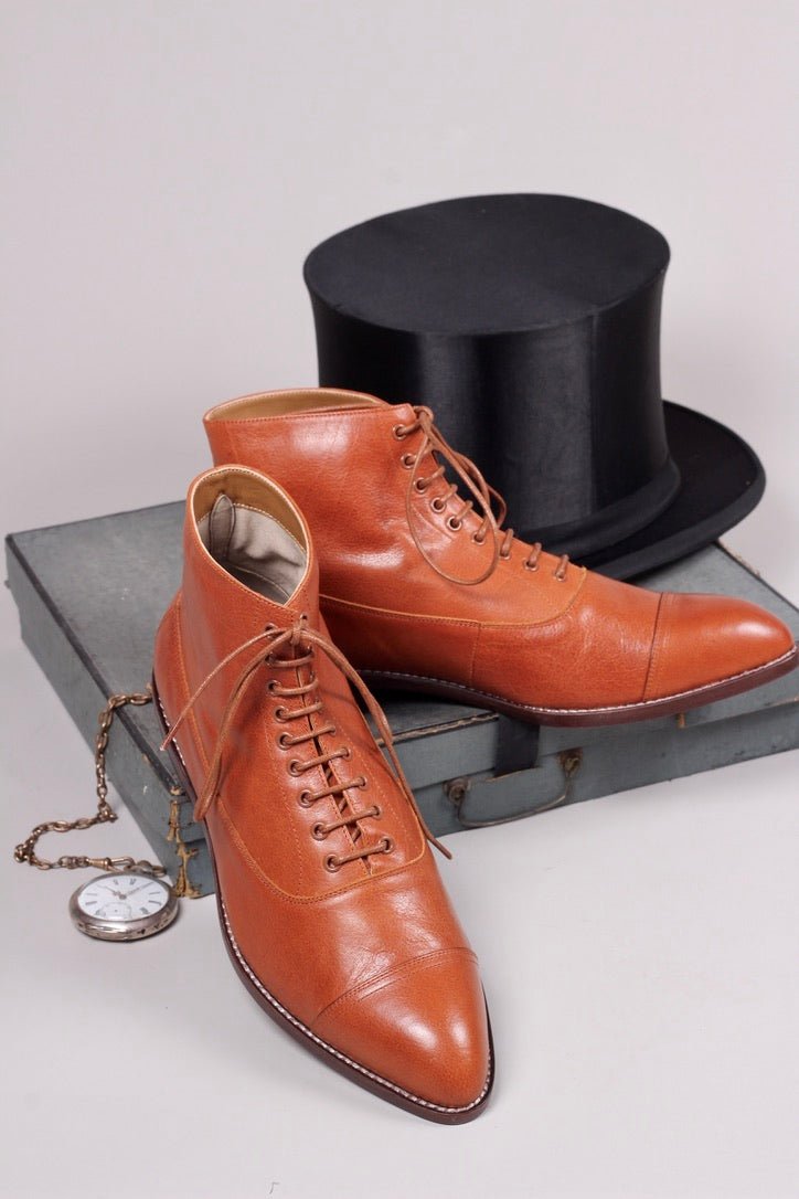 Men's Edwardian 10s - 20s style ankle leather boot - Cognac brown - William