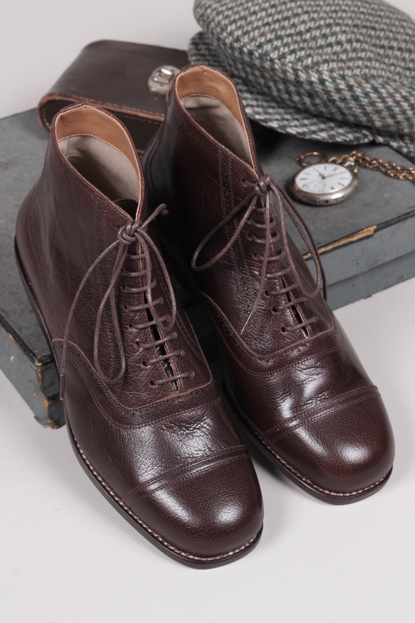 Men's late 20s / 30s style everyday leather ankle boot - Dark brown - Tom