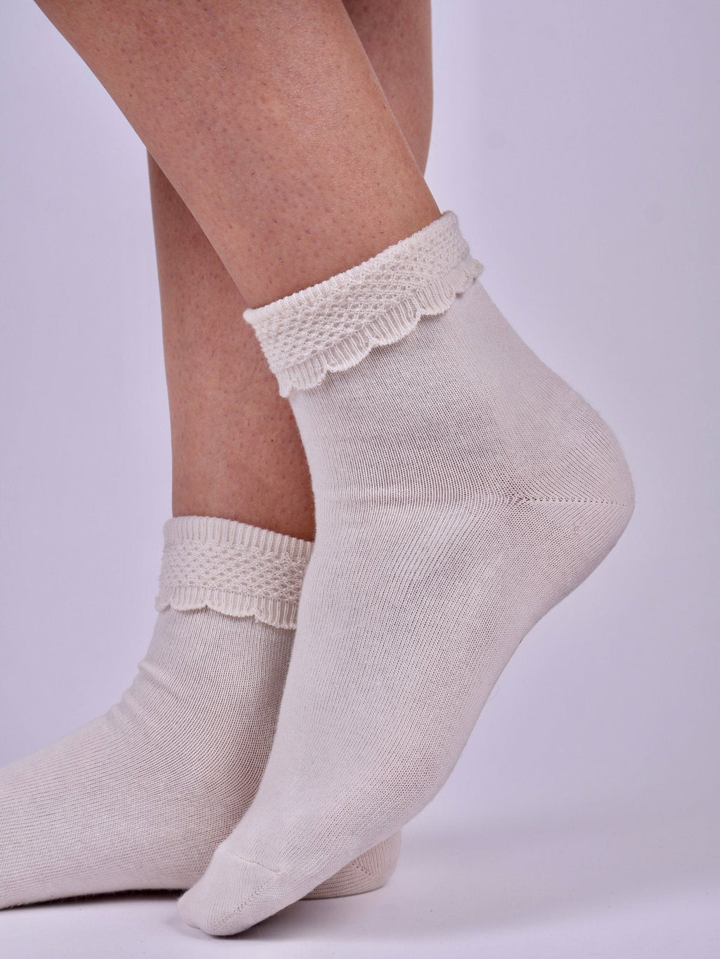 Bobby socks with pattern - Off-white - Matilda