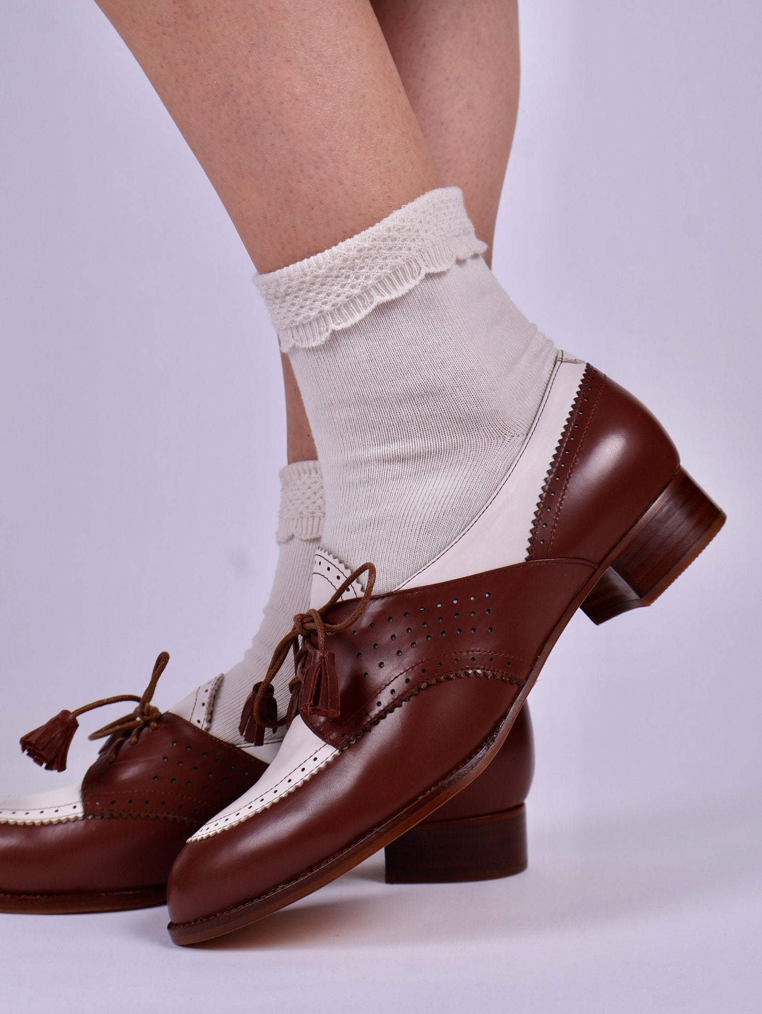 Bobby socks with pattern - Off-white - Matilda