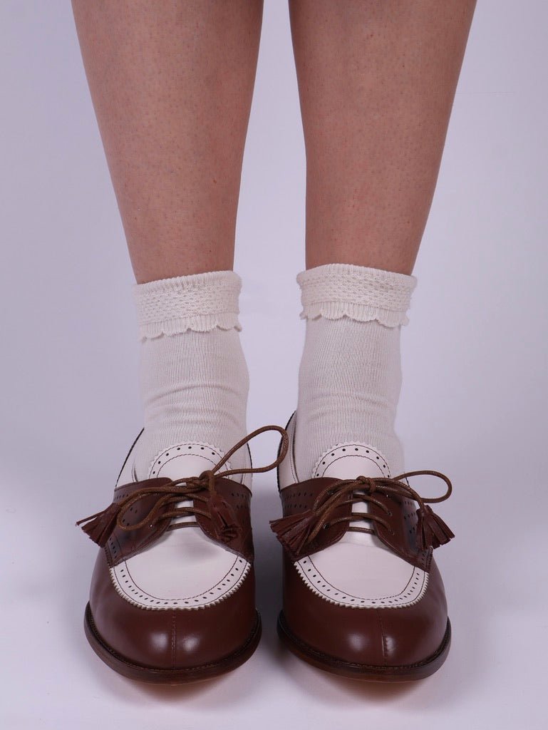 Bobby socks with pattern - Off-white - Matilda
