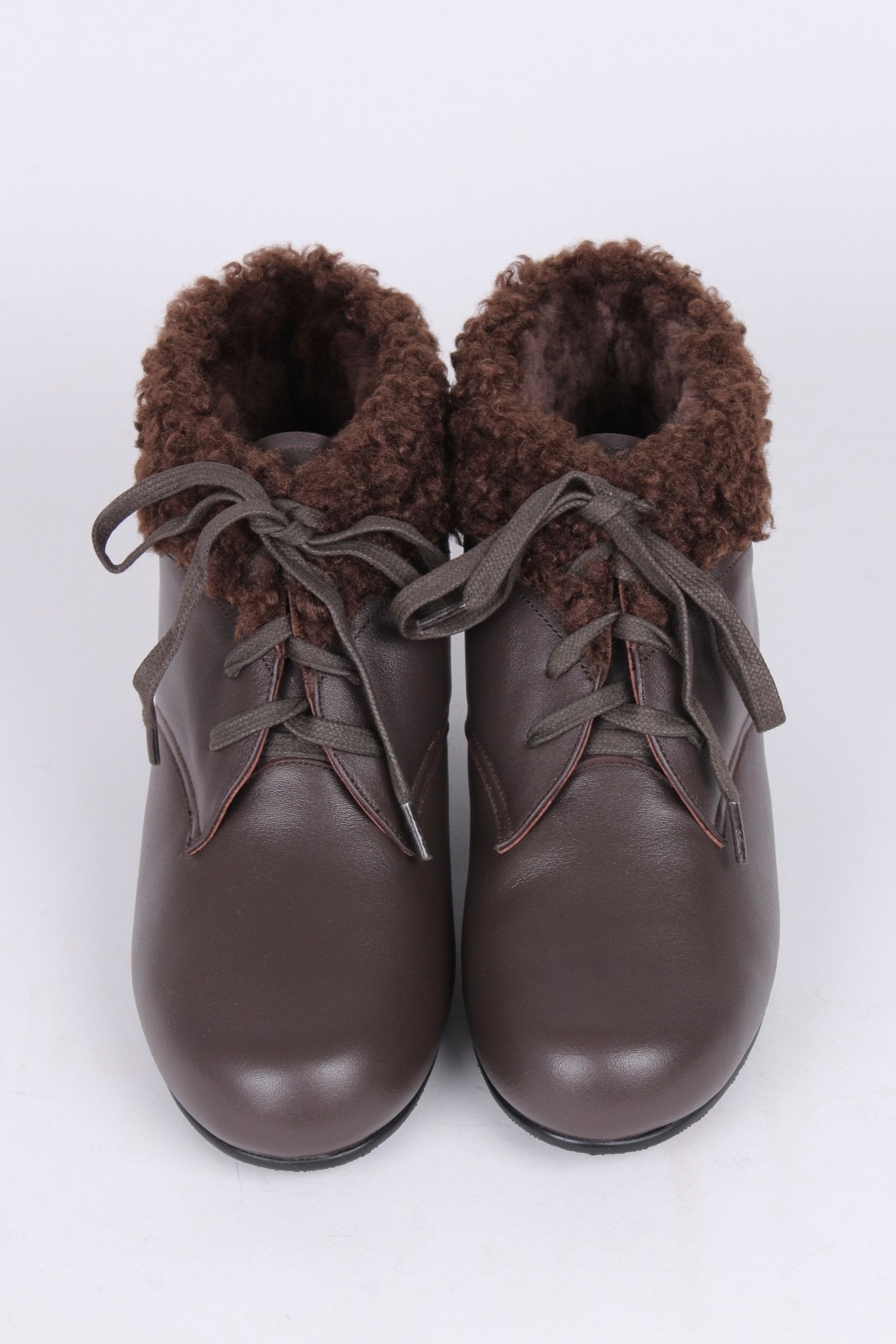 Soft 1940s /1950s booties with wool shearling - Dark Brown - Karin