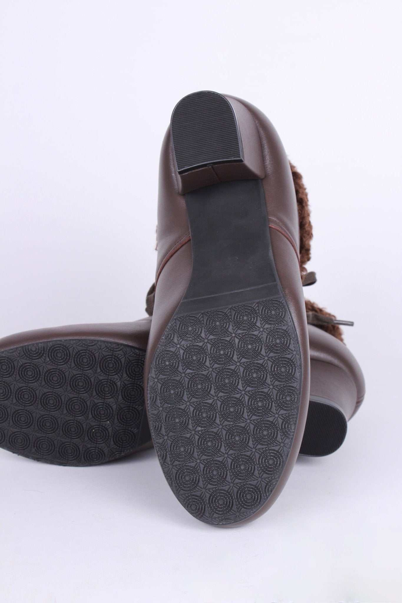 Soft 1940s /1950s booties with wool shearling - Dark Brown - Karin