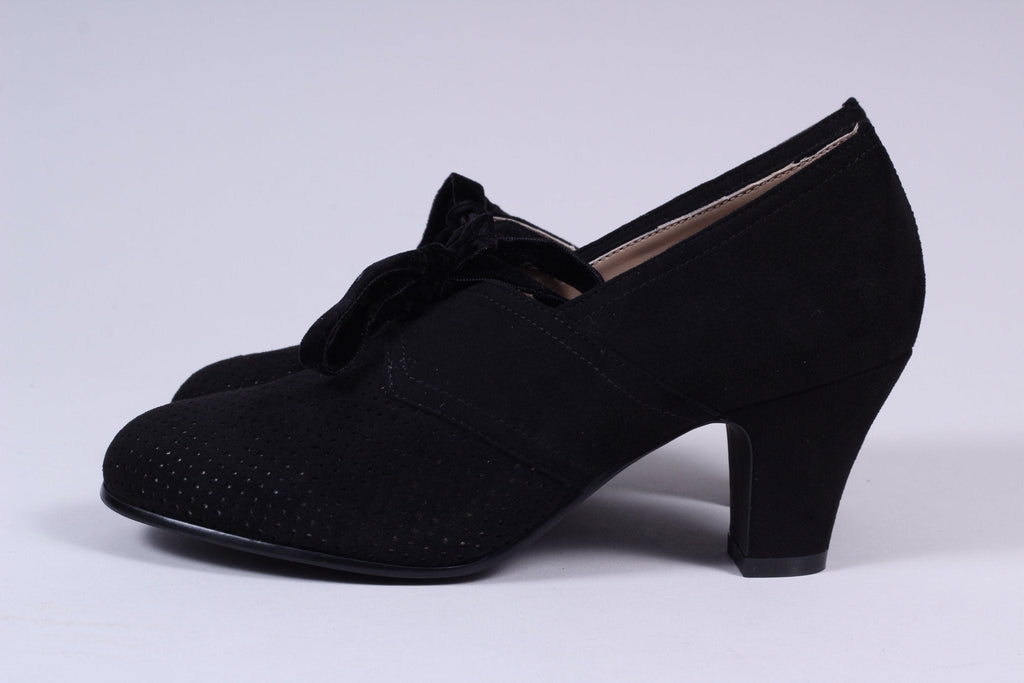 VEGAN shoes - 40s vintage style pumps  with shoe lace - Black - Esther