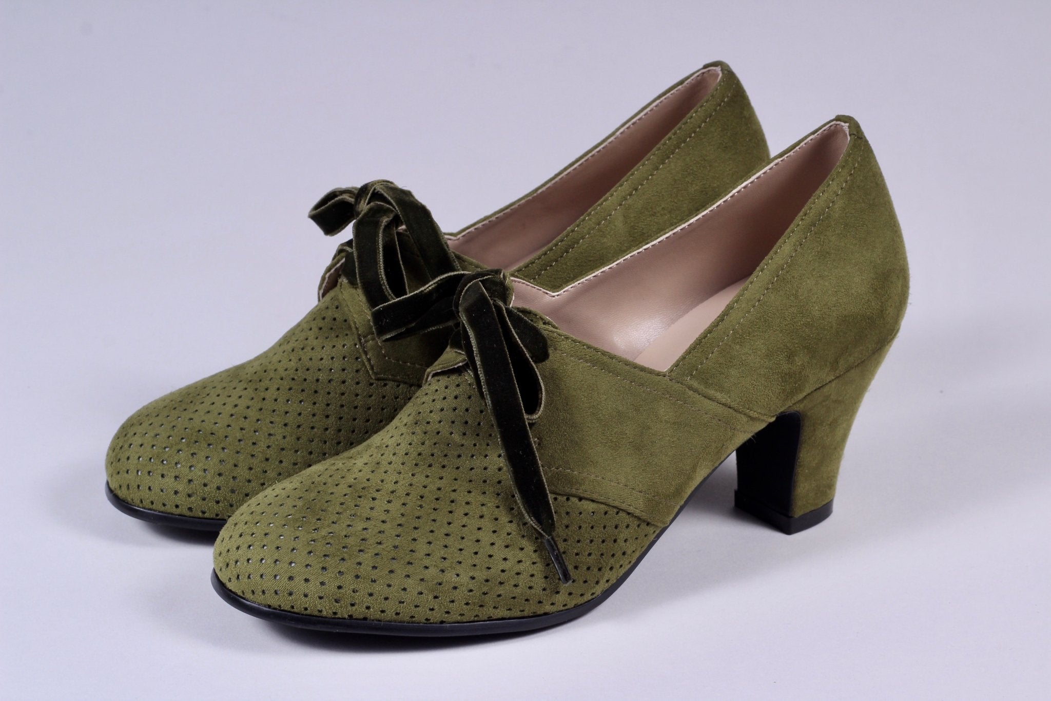 VEGAN shoes - 40s vintage style pumps with shoe lace - Green - Esther