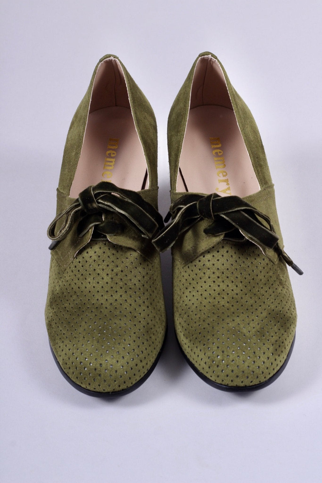VEGAN shoes - 40s vintage style pumps with shoe lace - Green - Esther