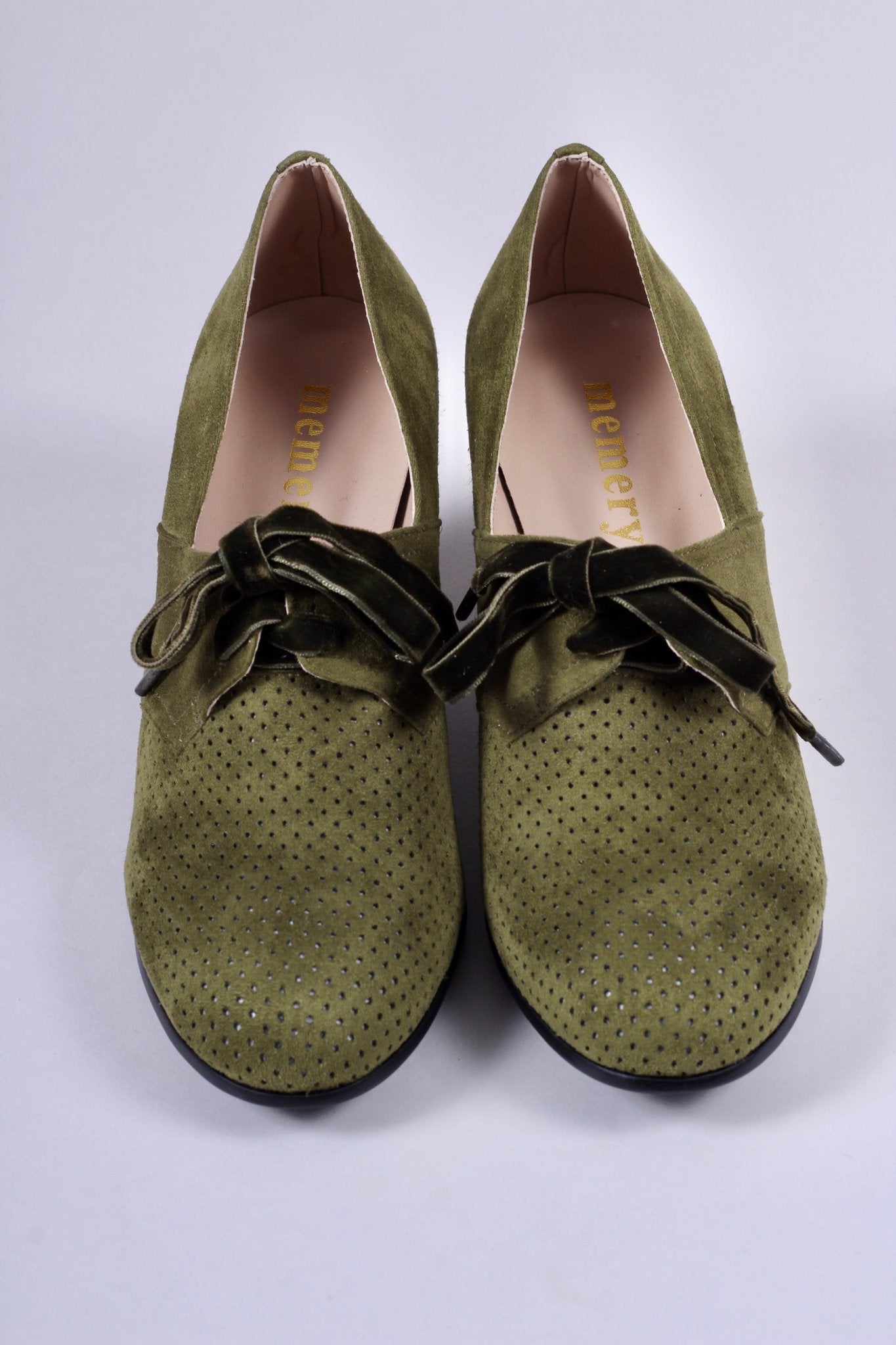 VEGAN shoes - 40s vintage style pumps with shoe lace - Green - Esther
